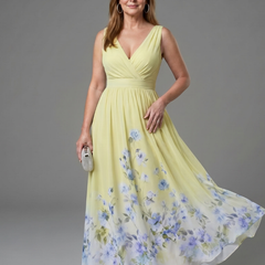 Clarissa | Sleeveless V Neck Soft Floral Hem Midi Dress