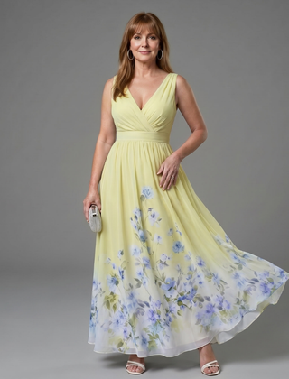 Clarissa | Sleeveless V Neck Soft Floral Hem Midi Dress