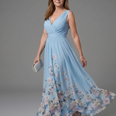 Clarissa | Sleeveless V Neck Soft Floral Hem Midi Dress