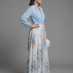 Augusta | V Neck Sheer Bodice Floral Maxi Dress