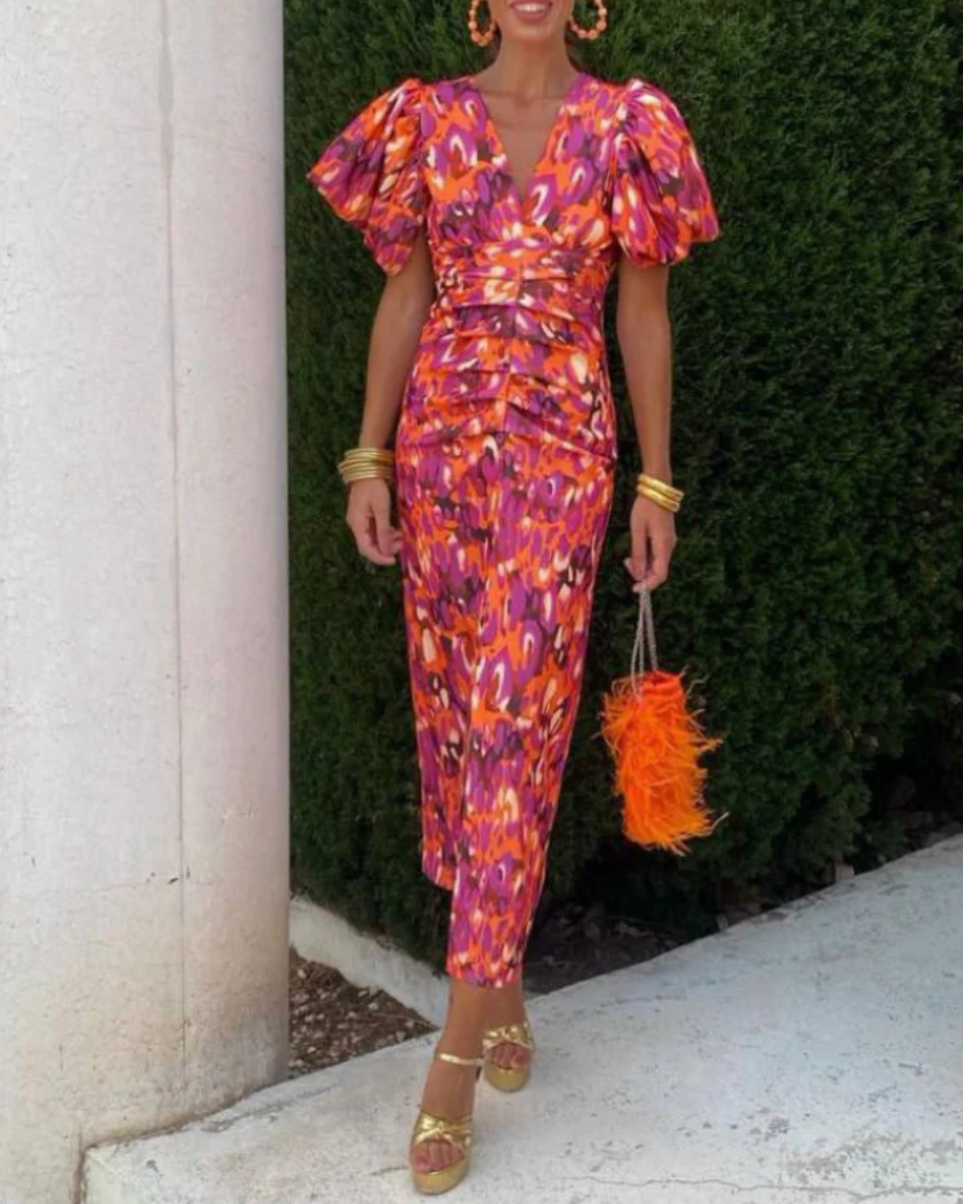 Olivia New York™ | Vivid Pleated Midi Dress