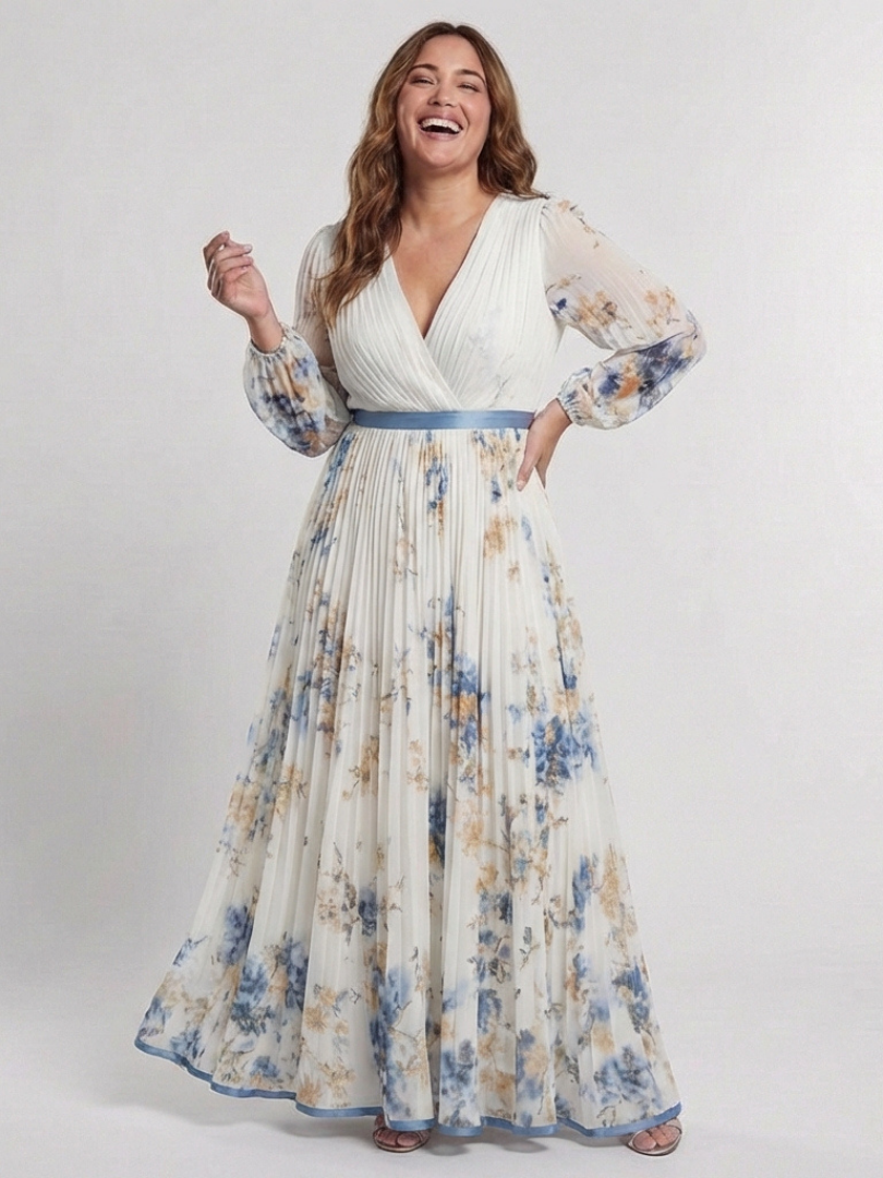 Olivia New York™ | Long Sleeve V Neck Floral Maxi Dress