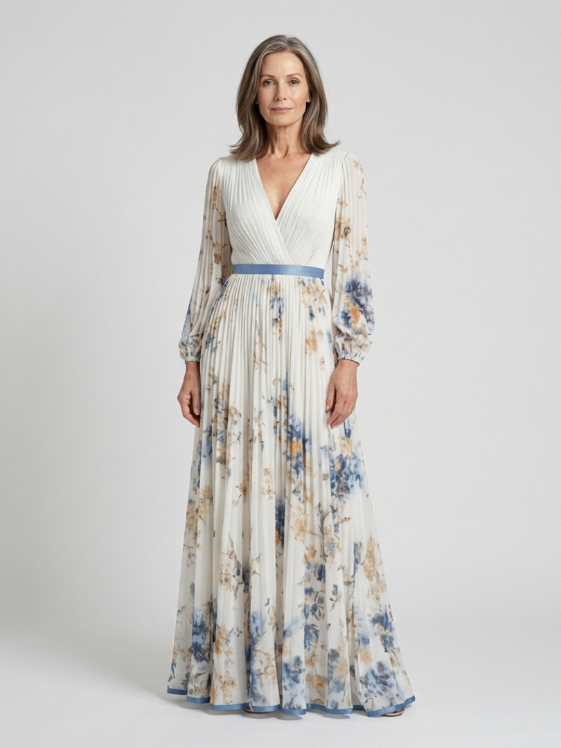 Olivia New York™ | Long Sleeve V Neck Floral Maxi Dress