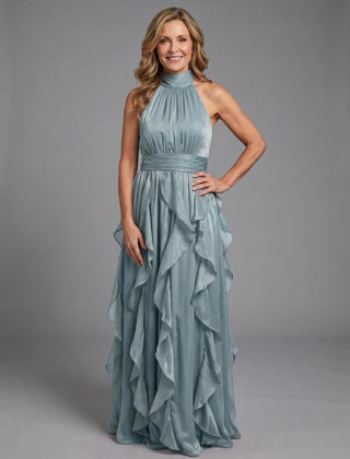 Orea™ High Neck Gathered Ruffle Layers Maxi Dress