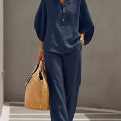 Sophie | Linen Set with Batwing Sleeves and Wide Pants