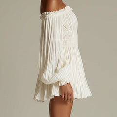 Linda | White mini dress with off-the-shoulder design and gathered waist