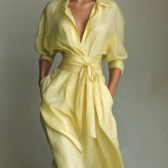Anisha™ - Summer Linen Maxi Shirt Dress