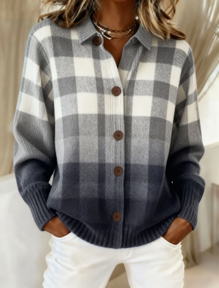 Agnes | Gray Ombre Plaid Button Cardigan