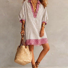 Carly | Leopard Print Panel Puff Sleeve Striped Shirt