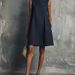 AUBREY | Round Neck Mini Dress with Asymmetric Buttons