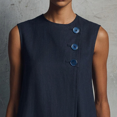 AUBREY | Round Neck Mini Dress with Asymmetric Buttons