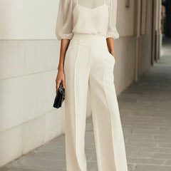 Valentina | Three-Piece Set with Sheer Camisole Top and Wide-Leg Trousers