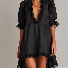 Elodie | Lace-Trim V-Neck Mini Dress