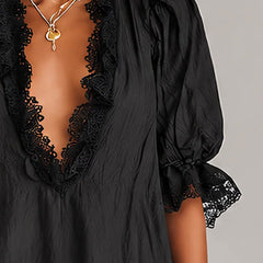 Elodie | Lace-Trim V-Neck Mini Dress