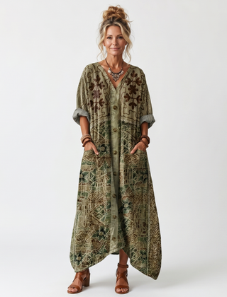 Aleta | Button Front Oversized Pocket Midi Dress