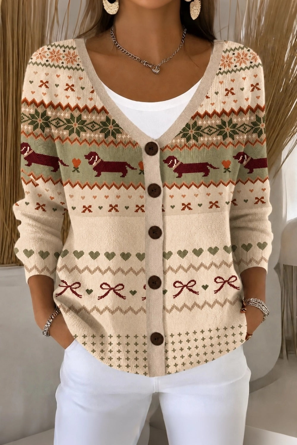 Odalys | Regular Fit Casual Dog Knit Cardigan