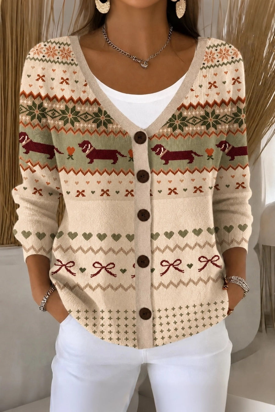 Odalys | Regular Fit Casual Dog Knit Cardigan