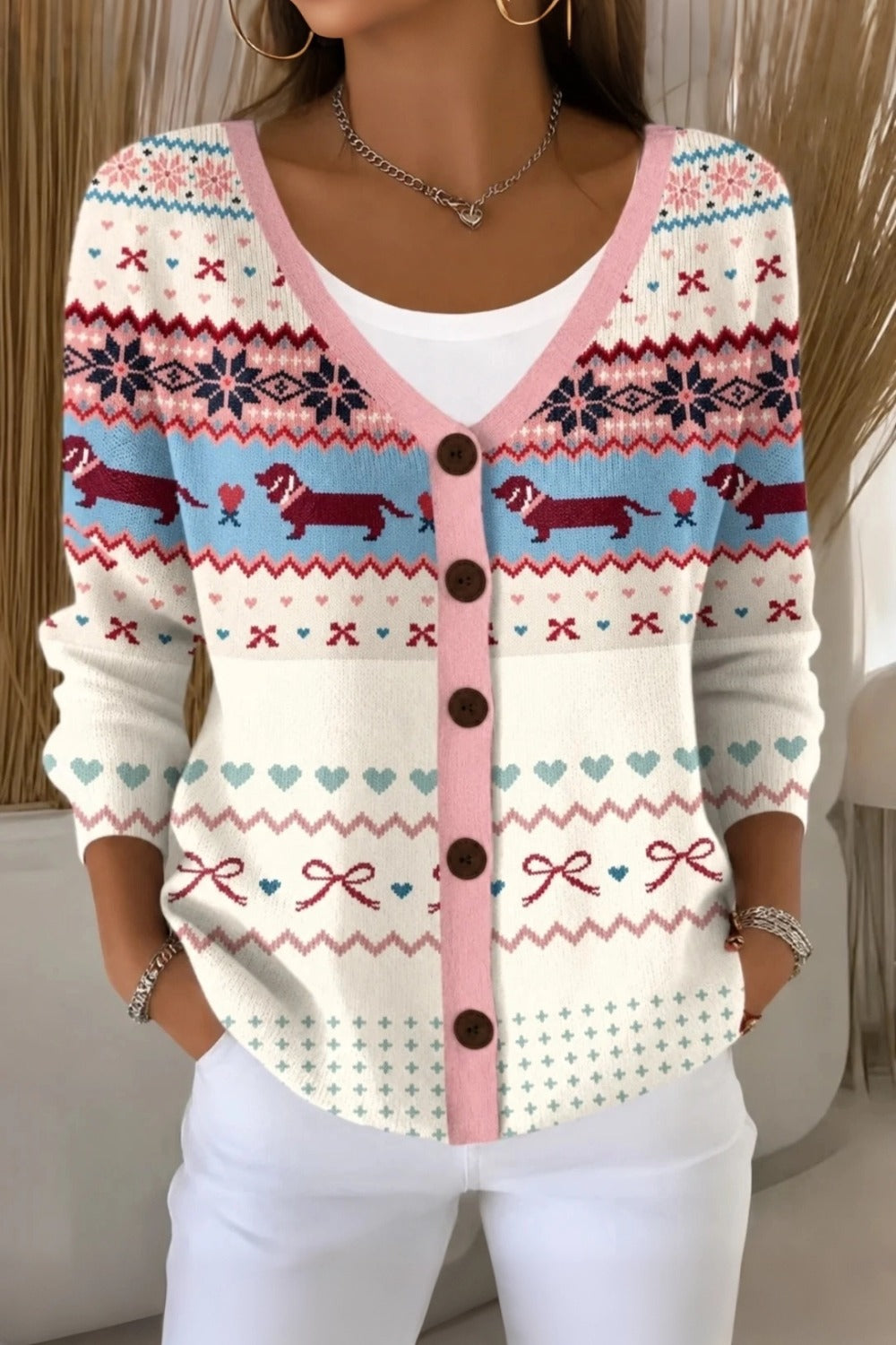 Odalys | Regular Fit Casual Dog Knit Cardigan