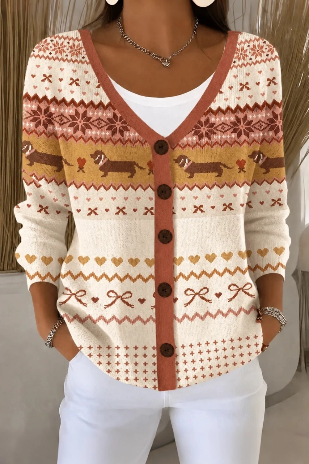 Odalys | Regular Fit Casual Dog Knit Cardigan