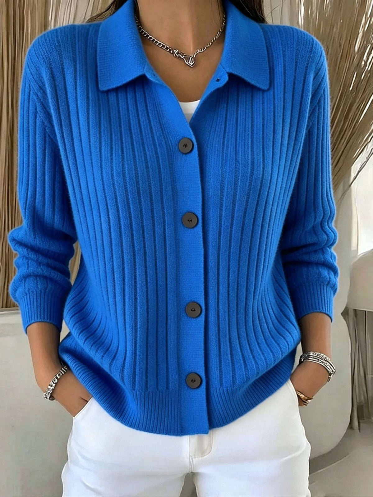 Merriwen | Ribbed Collared Button-Down Cardigan Sweater