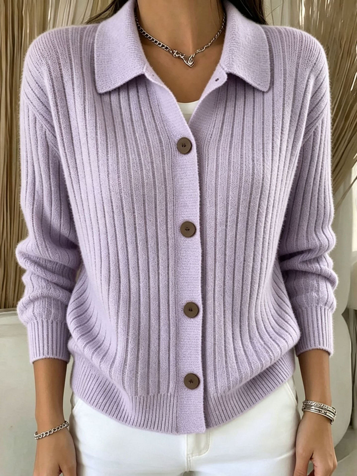 Merriwen | Ribbed Collared Button-Down Cardigan Sweater