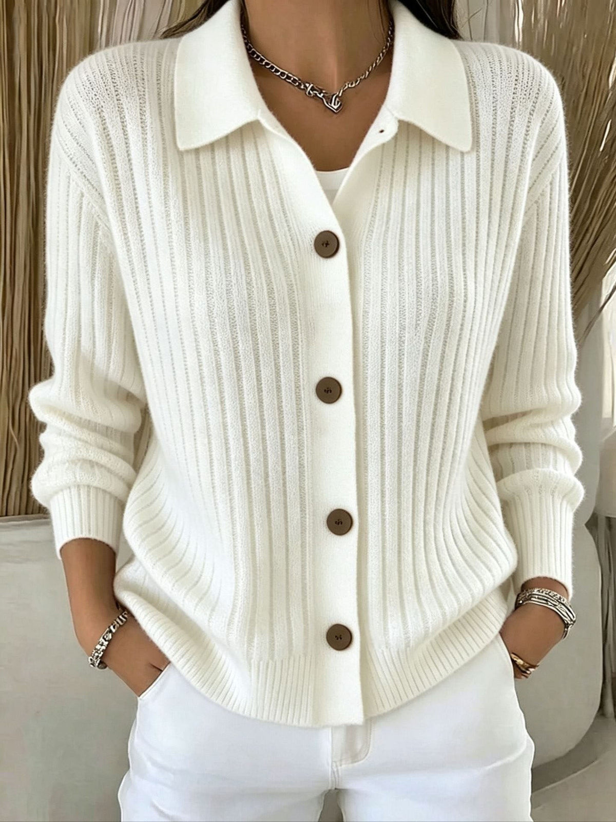 Merriwen | Ribbed Collared Button-Down Cardigan Sweater