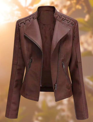 Amelia | Women's Moto-Style Zip-Up Faux Leather Biker Jacket