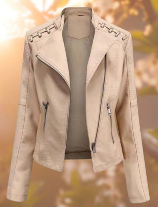 Amelia | Women's Moto-Style Zip-Up Faux Leather Biker Jacket