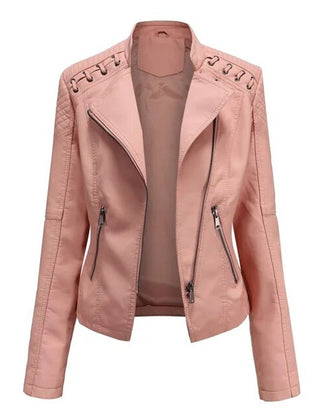 Amelia | Women's Moto-Style Zip-Up Faux Leather Biker Jacket