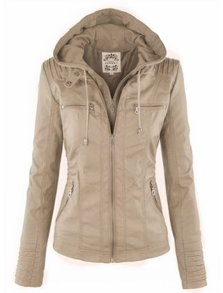 Amelia | Women's Hooded Moto Faux Leather Jacket Removable Hood