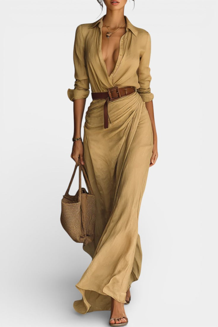 Souline Maxi Robe With Lapels And Belted Waist