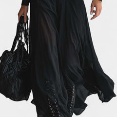 Albéria Long Flowing Black Tulle Patchwork Dress