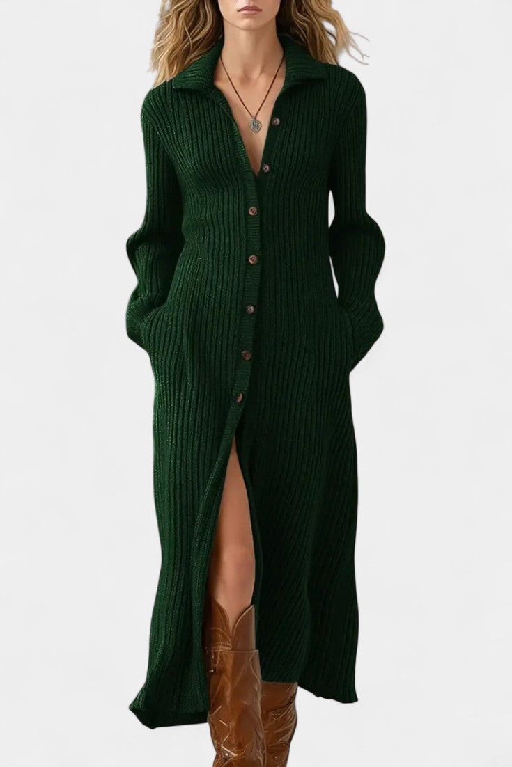 Thea Long Knit Dress With Shirt Collar