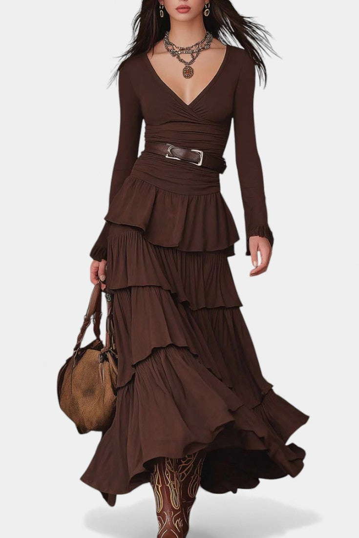 Hinda Midi Retro Ruffled Dress