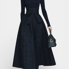 Angelika Ensemble High Neck Midnight Blue And Checkered Skirt