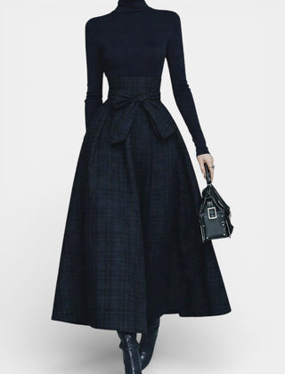 Angelika Ensemble High Neck Midnight Blue And Checkered Skirt