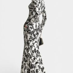 Amada Floral Black And White Wrap Dress With High Collar