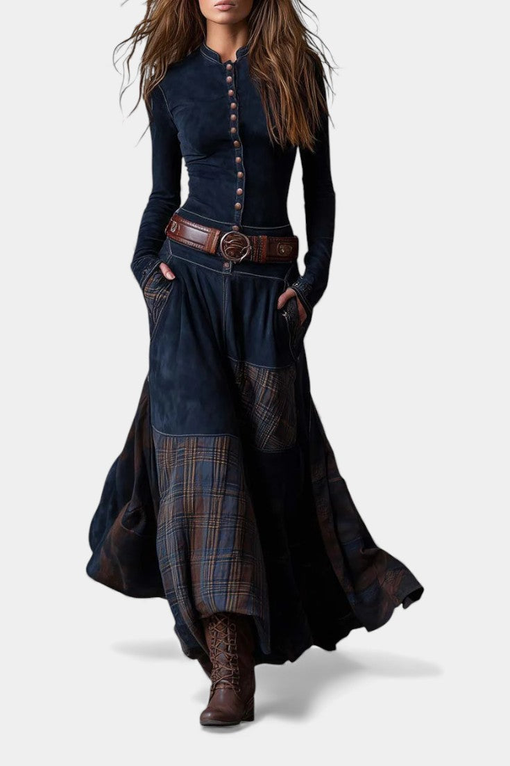Elegant Long Vintage Checkered Marlis Dress
