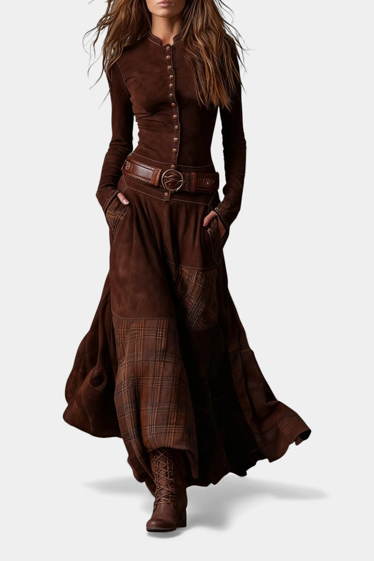 Elegant Long Vintage Checkered Marlis Dress