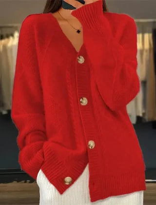 Aaliyah | Button Front V-Neck Cardigan with Diamond Knit Detail, Everyday Layer