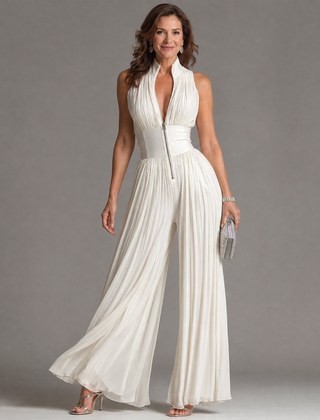 Zaria | Pleated Halter Neck Wide Leg Jumpsuit